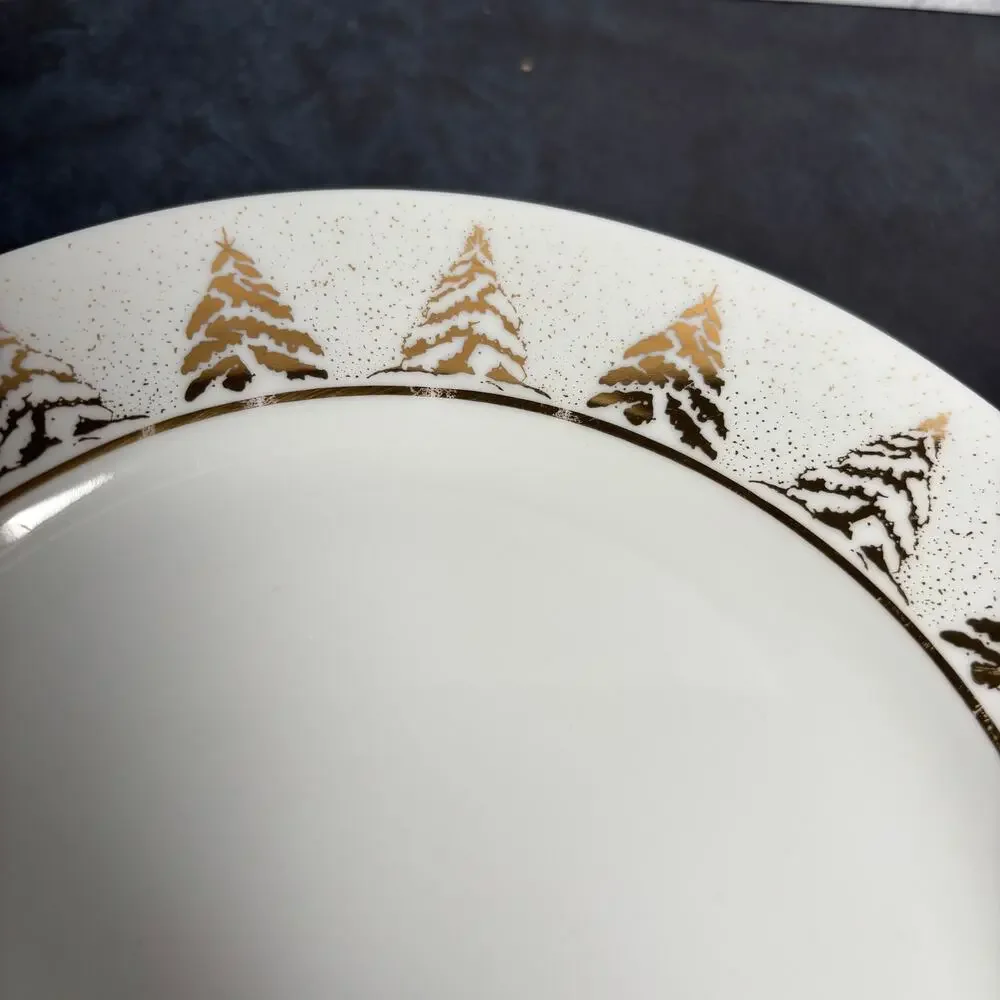 Dansk Golden Pines Christmas Holiday Trees Salad Luncheon Plates, Set of 4